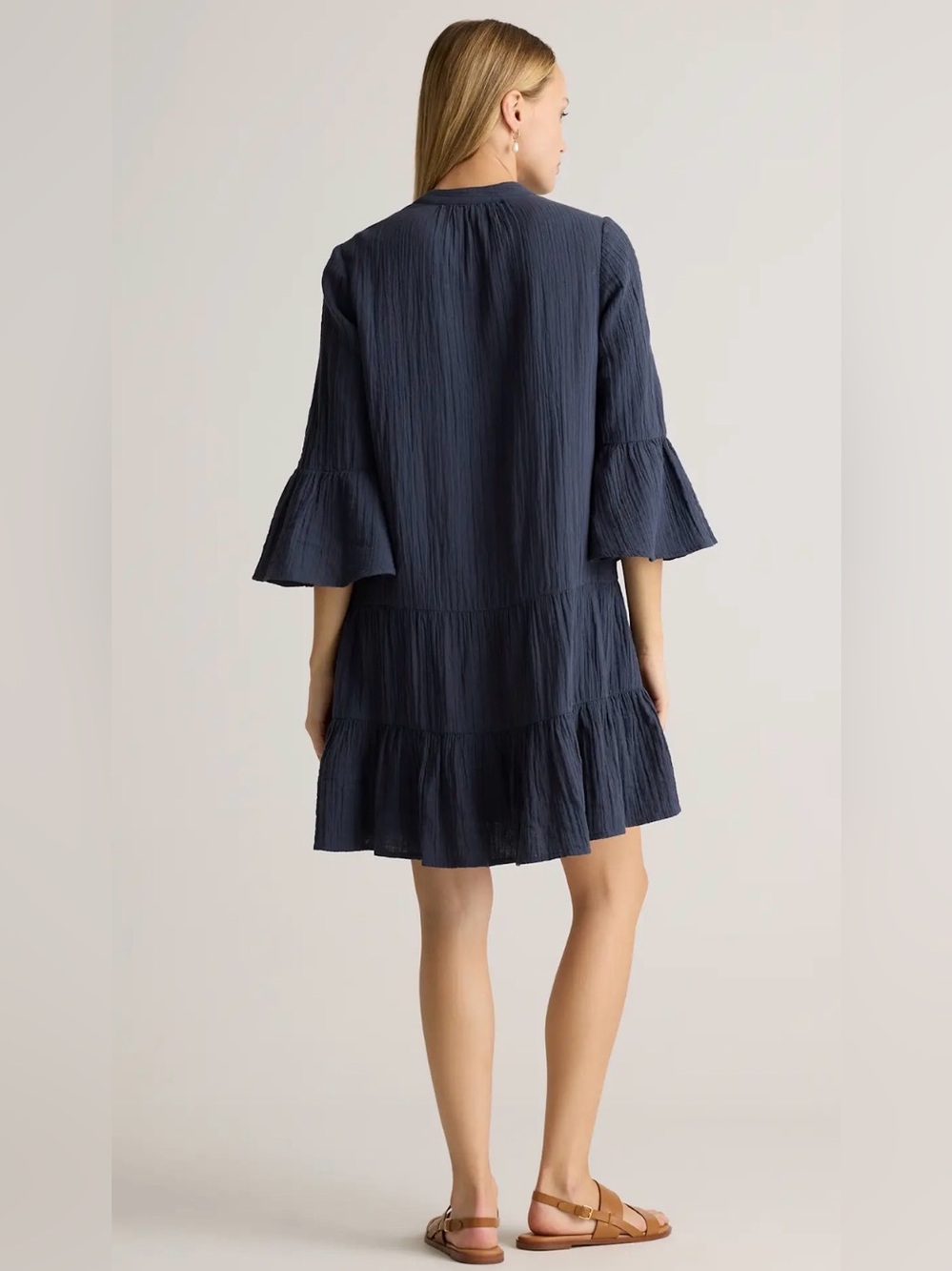 Quince Organic Cotton Gauze Tiered Mini Dress Indigo Blue XS NWT - Picture 2 of 7